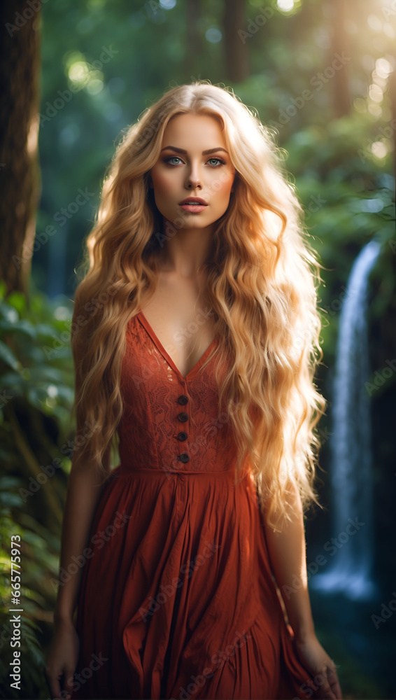 a glamorous looking woman in the rain forest a glamorous looking woman in the rain forest