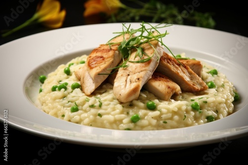 Comforting Chicken risotto. Food meat rice. Generate Ai