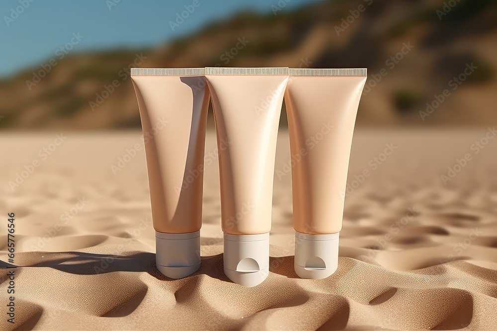 Cosmetic Tube Filled With Face Cream Set On Sandy Background. Сoncept Beauty Product Photography, Skincare Packaging, Natural Cosmetics, Beach Vibes Cosmetic Tube Filled With Face Cream Set On Sandy Background. Сoncept Beauty Product Photography, Skincare Packaging, Natural Cosmetics, Beach Vibes