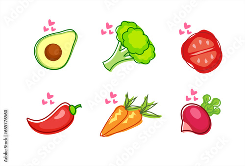 icons set with vegetables and hearts