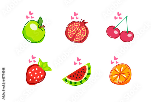 icons set with fruits and hearts