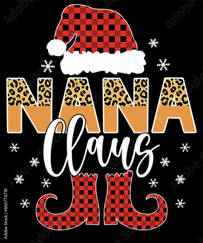 Nana Claus - Leopard Buffalo Plaid Christmas Holiday Santa Hat Waterslide Sublimation Design 