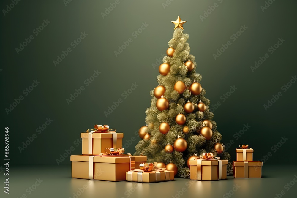 Festive Scene With Christmas Tree And Array Of Gift Boxes