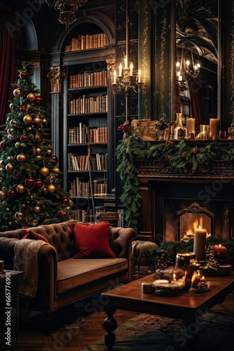Cosy living room decorated for Christmas. Winter holidays. © Olga