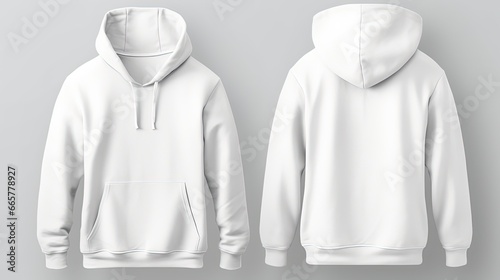 Set of White Front and Back View Hoodie Mockup Isolated on the White Background 