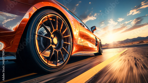 Close-up of a fast sports car on a highway © senadesign