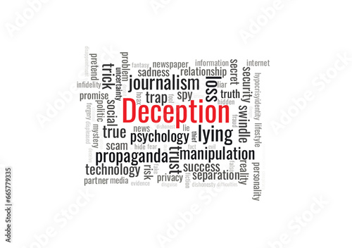 Illustration in the form of a cloud of words related to deception