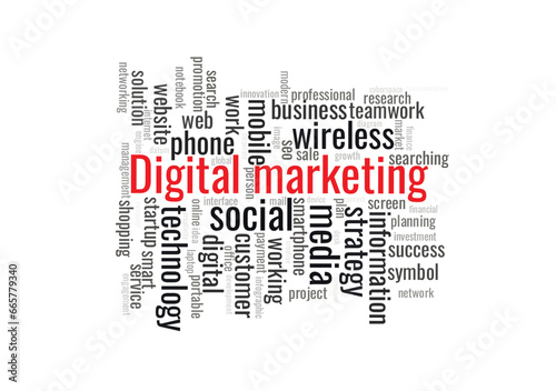 Illustration in the form of a cloud of words related to Digital marketing
