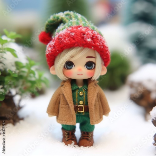 santa claus elves toy on snow christmas decoration  christmas background  for social media