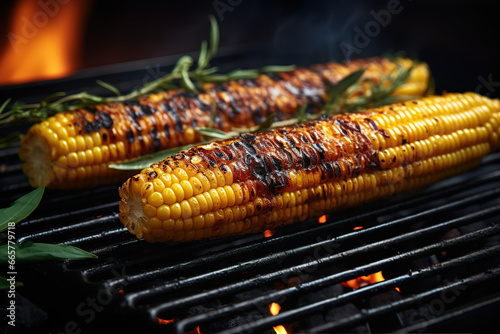 Grilled corn on the cob close-up