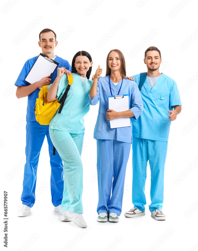 Group of medical students on white background Group of medical students on white background