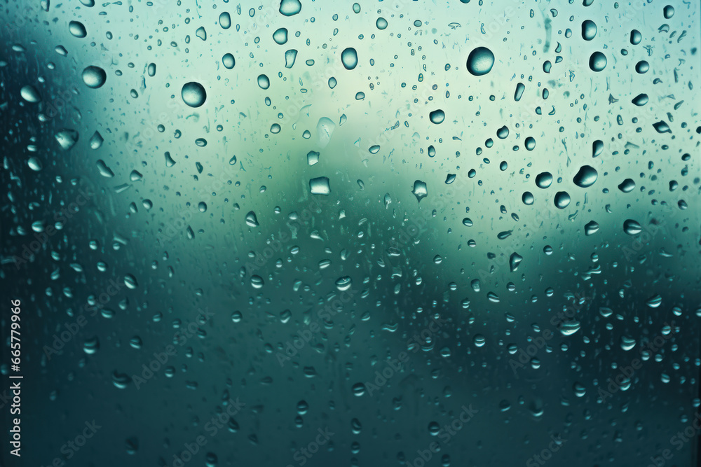 Teal Raindrops on Glass Background Teal Raindrops on Glass Background