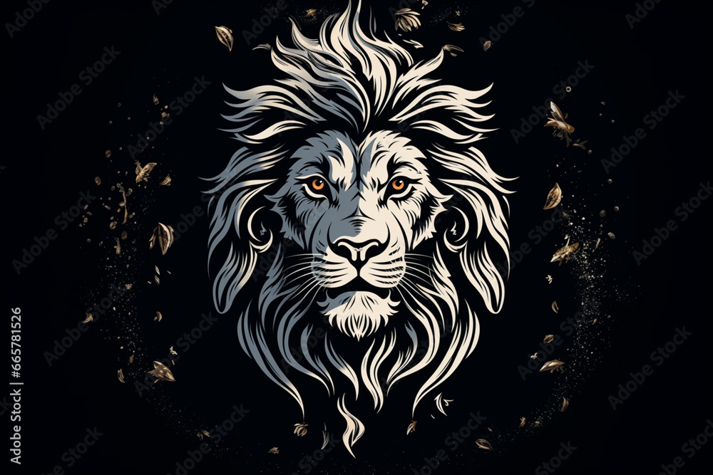 Intricate Illustrated Tattoo of a Lion Symbol