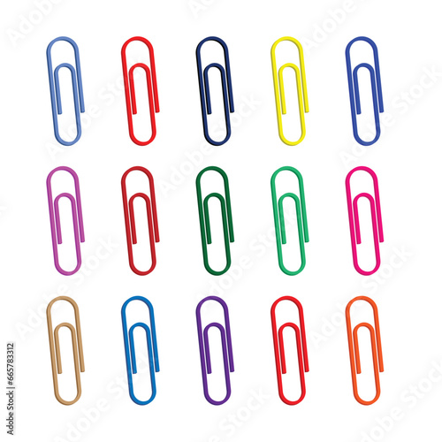 Paper Clip 3D sets with different colors Office Stationary isolated on white Background