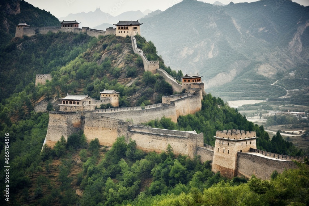 A majestic fortress amidst a breathtaking scenery. Generative AI