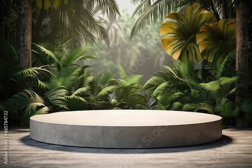 Aigenerated Concrete Podium In Tropical Forest For Product Presentation