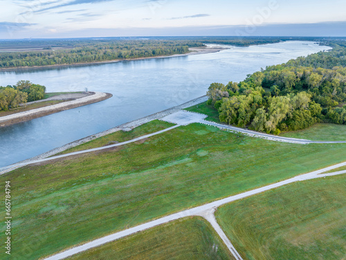 Photography waterways crossing - Mississippi River at confluence with the Missouri River bel