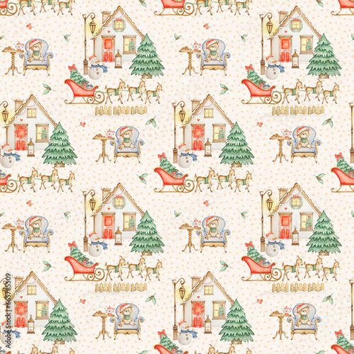Merry Christmas watercolor seamless pattern santa claus digital paper