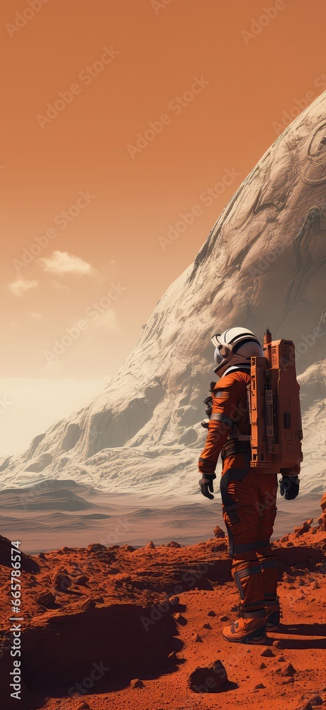 Astronauts In Spacesuits Exploring Mars Surface