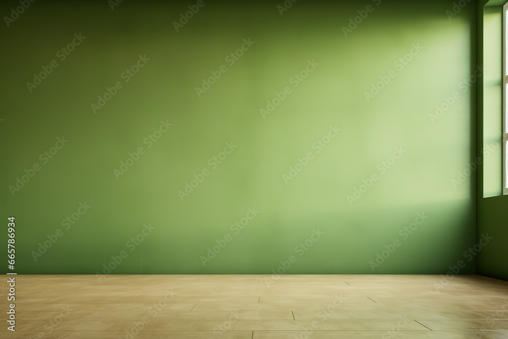 Green empty wall with a sunlight window create leaf shadow on wall with blur indoor green plant Green empty wall with a sunlight window create leaf shadow on wall with blur indoor green plant