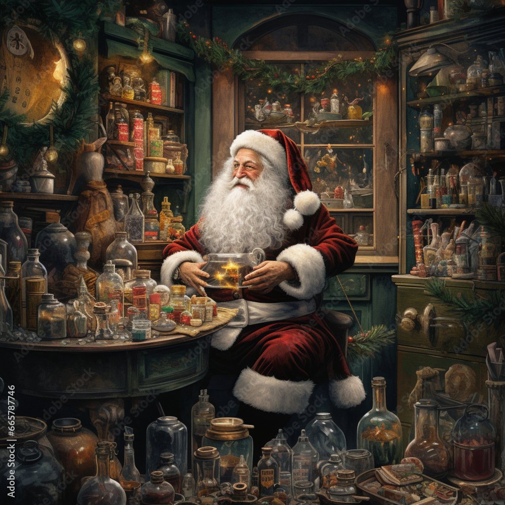 A jolly illustration of Santa Claus, with his fluffy white beard, and a merry twinkle in his eye , embodying the joyful spirit of Christmas A jolly illustration of Santa Claus, with his fluffy white beard, and a merry twinkle in his eye , embodying the joyful spirit of Christmas