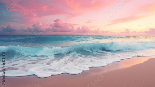 Splashing blue water ocean waves reach sandy beach. Nature background. Modern screen design. Illustration for cover  card  postcard  banner  poster  brochure or presentation.