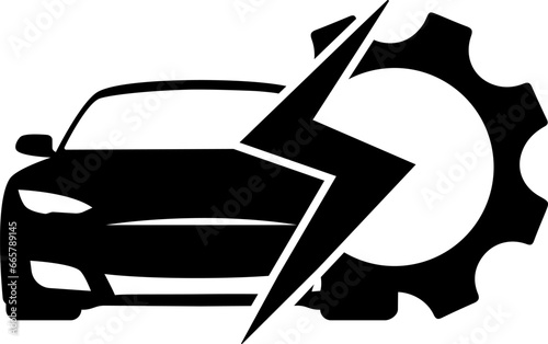vector illustration of a car and gears on a transparent background