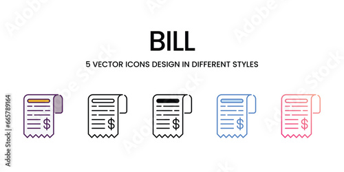 Bill icons set, colorline, glyph, outline, gradinet line, icon vector stock illustration isolate white background.