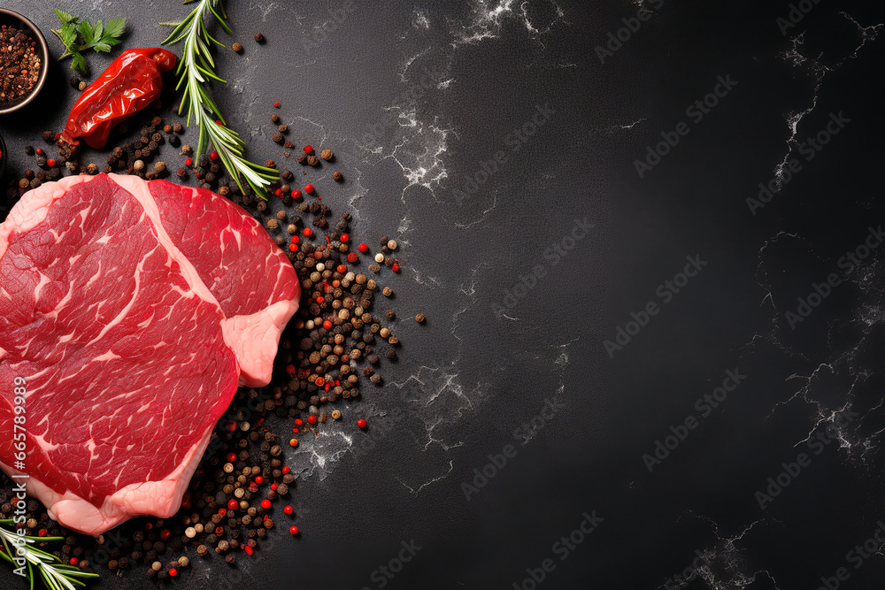 Pieces of raw roast beef meat