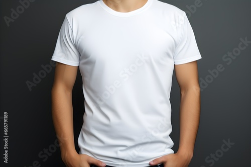 Confident Young Man Modeling a Pristine White T-Shirt Against a Neutral Background for Fashion Displays