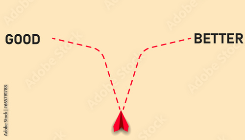 Red plane with good or better flying option. The concept of decision making, the idea of ​​being unsure, the curiosity to think about the solution to the problem.