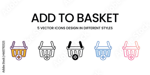 Add To Basket icons set, colorline, glyph, outline, gradinet line, icon vector stock illustration isolate white background.