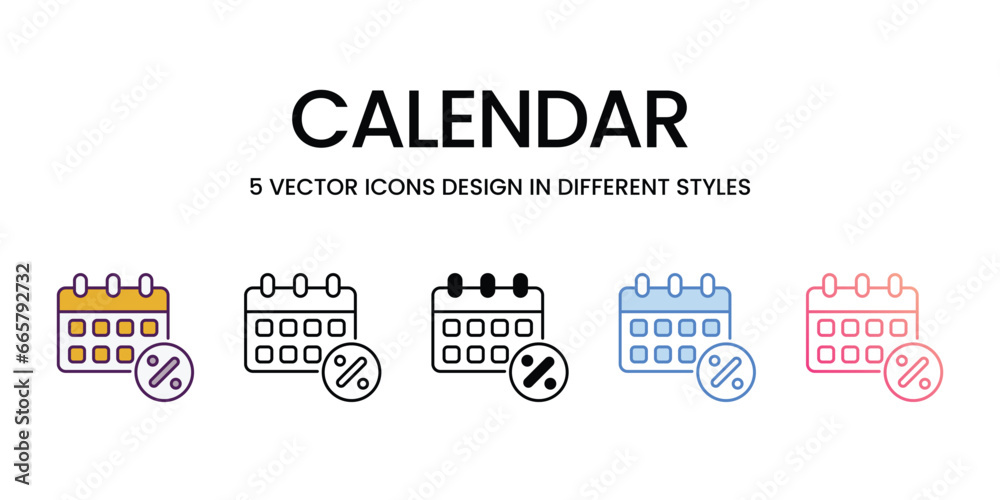 Calendar  icons set, colorline, glyph, outline, gradinet line, icon vector stock illustration isolate white background.