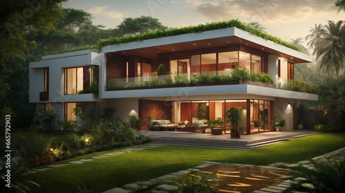 Eco-friendly innovations of a modern Indian house. © CG Pixel_Stock