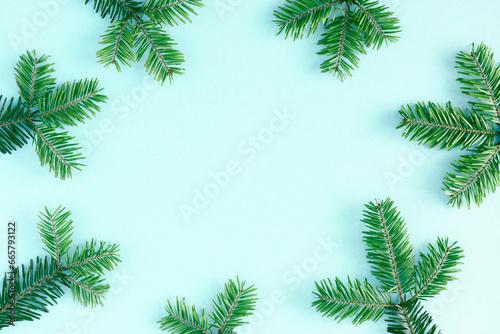 Christmas holiday composition. Xmas decorations on pastel blue background. Christmas, New Year, winter concept. Flat lay, top view, copy space
