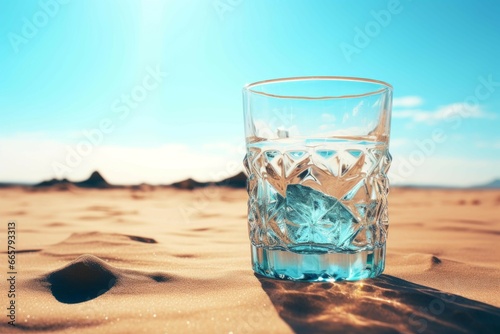 Soothing Cold water glass in desert. Ecology dry. Generate Ai