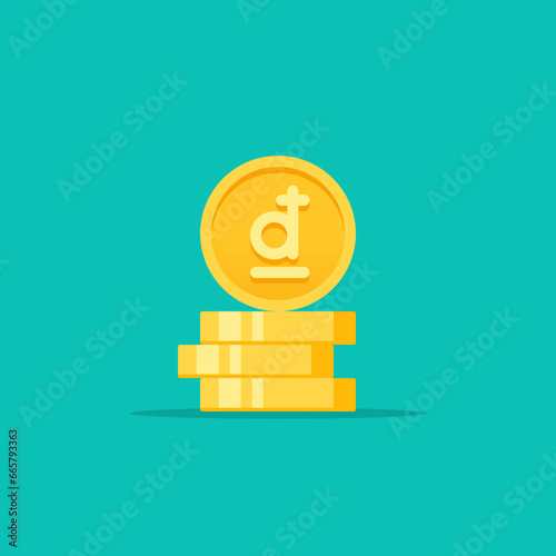 Vietnamese Dong golden coins stack flat style vector illustration	