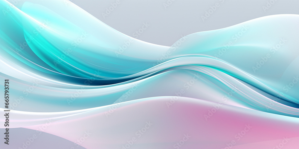 Fototapeta premium ABSTRACT BACKGROUND: Organic Soft Neon Pearlescent Transparent Glowing Pink and Blue and Teal Waves. Abstract Art Design Banner for Technology, Science and Beauty. Generative AI.