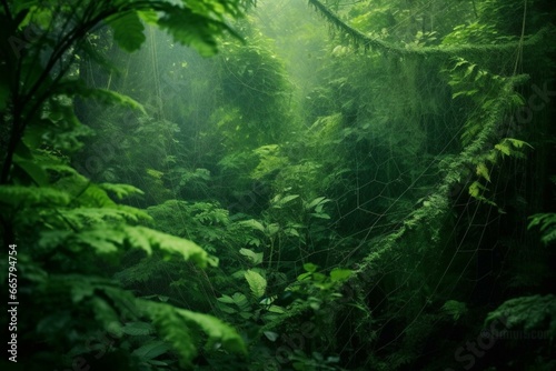 web covered in lush green foliage. Generative AI