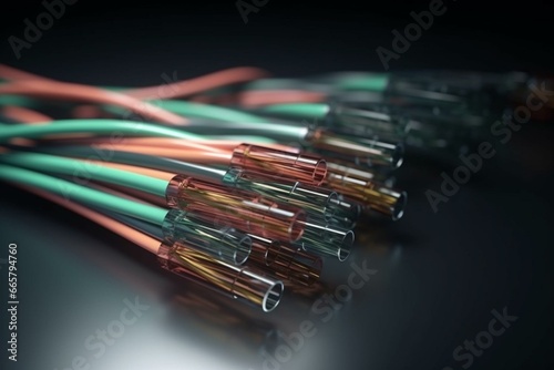 3D rendering of network cable and optical fiber cable. Generative AI