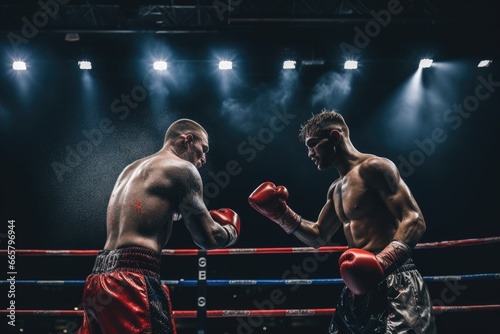 Two boxers in the ring facing each other © iloli