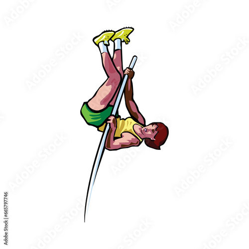 pole vault is track and field event. man athlete black silhouette