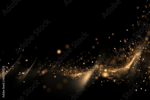 Animated Christmas background with falling golden light particles on black background in vertical composition. Generative AI
