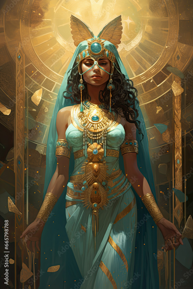 Illustration about Egyptian priestess. - obrazy, fototapety, plakaty 