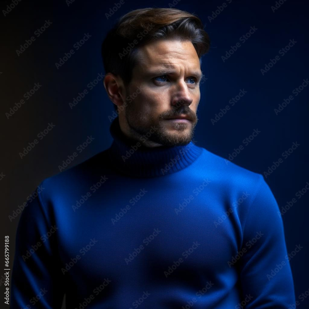 man in a blue cashmere turtleneck sweater man in a blue cashmere turtleneck sweater