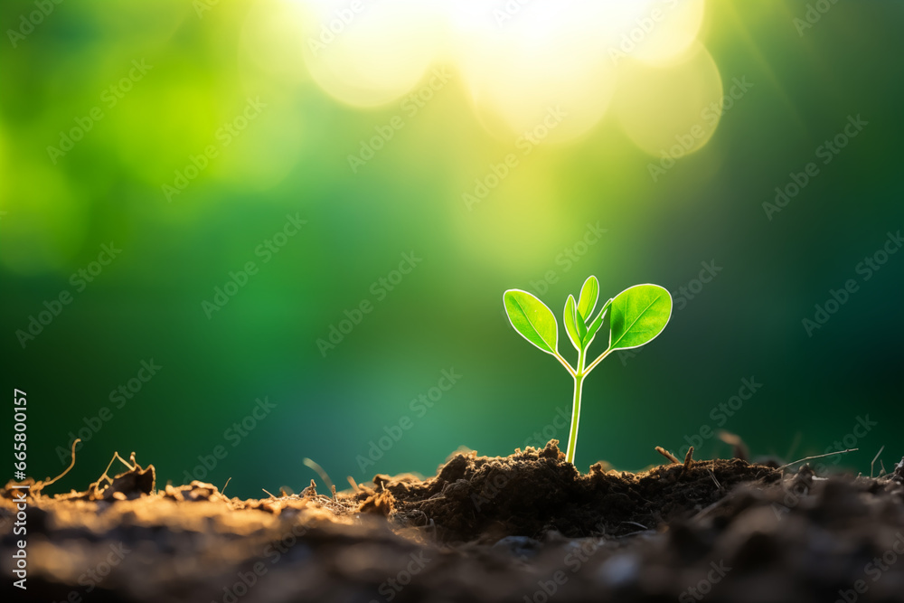 Small plant growing out of soil. Generative Ai. Small plant growing out of soil. Generative Ai.