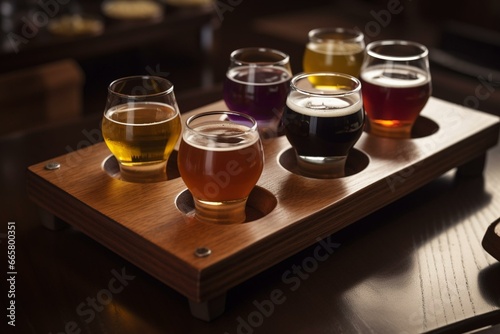 Detailed perspective of beer sampler. Generative AI