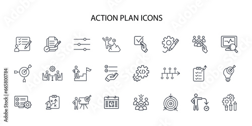 Action plan icon set.vector.Editable stroke.linear style sign for use web design,logo.Symbol illustration.