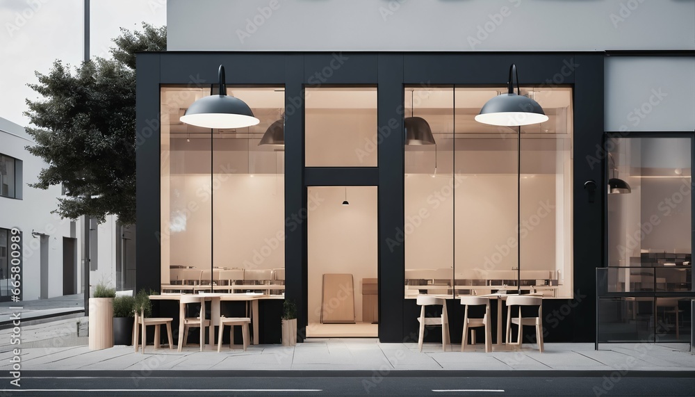 Nordic minimalist style front design for restaurant or cafe store - obrazy, fototapety, plakaty 