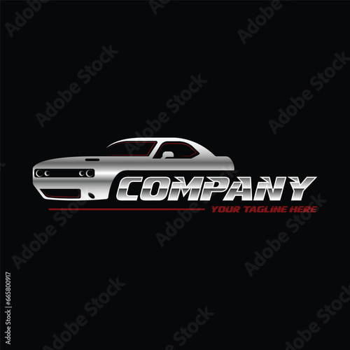 American muscle car vector logo isolated on black  background. 60s classic car illustration.